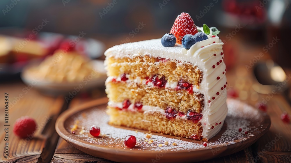 custom made wallpaper toronto digitalA slice of cake on wooden table.