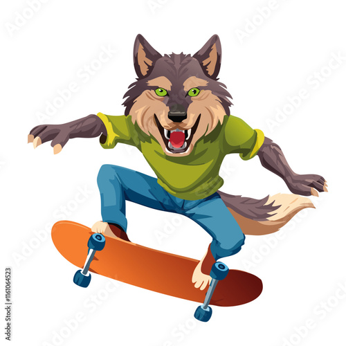Illustration of a  Wolf jump, Using Skateboard