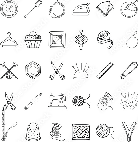 Sewing, Knitting, and Tailoring Tools and Supplies Icons
