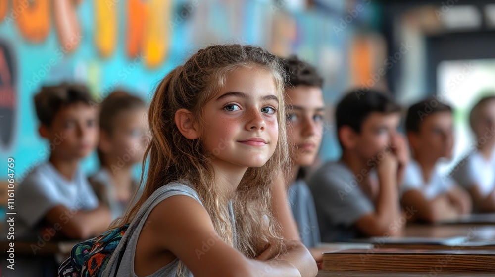 Classroom scene with engaged students. Classroom scene with engaged students.
