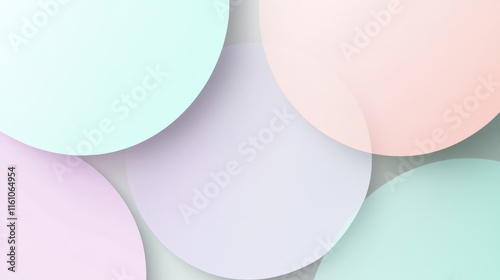 Overlapping semi transparent circles in pastel tones create a serene abstract background with ample space for text placement. Generative AI photo