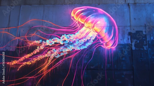 Neon Jellyfish Mural: A Vibrant Underwater Masterpiece