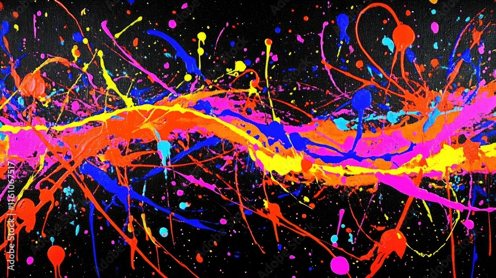 Abstract colorful paint splatter on black background. Abstract colorful paint splatter on black background.