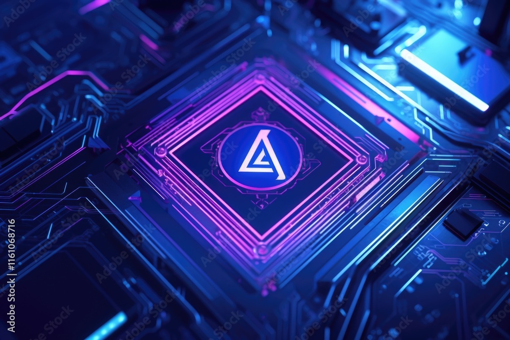 High-tech, futuristic digital interface with neon purple and blue colors High-tech, futuristic digital interface with neon purple and blue colors