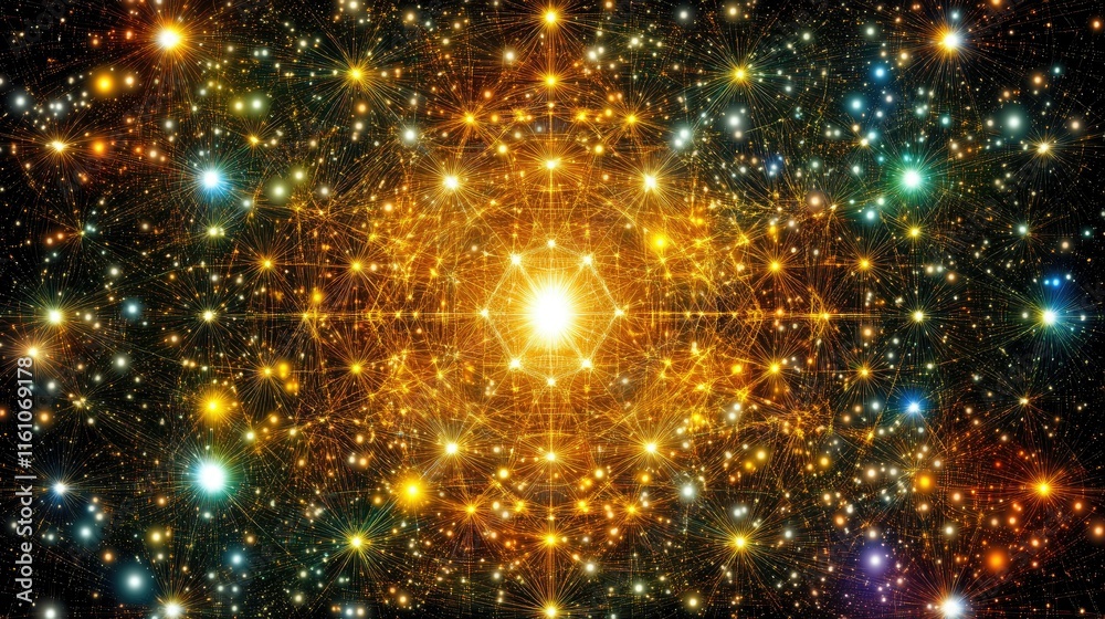 Abstract cosmic mandala with glowing light and intricate geometric patterns.