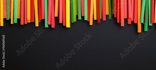 Wallpaper Mural Brightly colored paper strips in red, yellow, and green hang from above, adding a cheerful touch to the dark background. This vibrant display enhances the celebratory feel of any event or party Torontodigital.ca