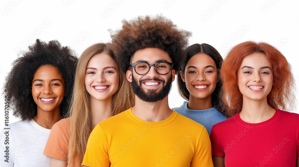 Diverse group of friends smiling together Diverse group of friends smiling together