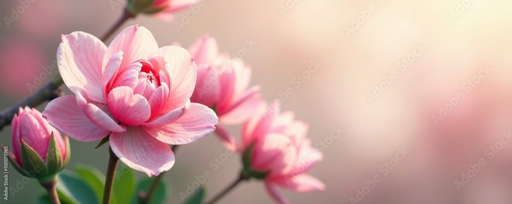 Fototapeta premium Soft petals unfolding on a subtle gradient background, nature, foliage, spring