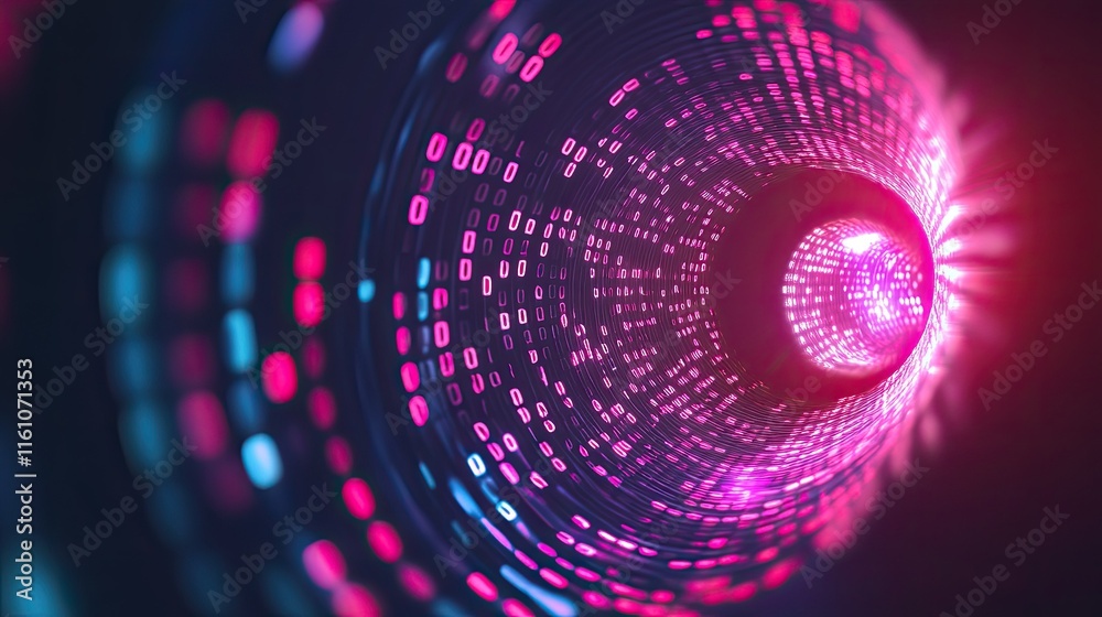 Obraz premium Abstract digital tunnel with binary code.