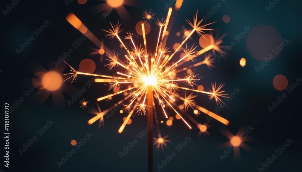 Obraz premium Burning sparkler with bright bokeh, celebratory feel, sparkle, new year