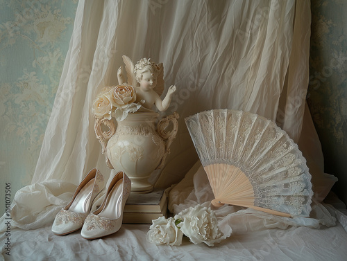  vintage charm and intricate, delicate details, creating a timeless and beautiful arrangement