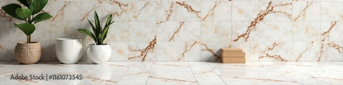 Seamless faux marble tiles on walls and floors, porcelain, realistic photo