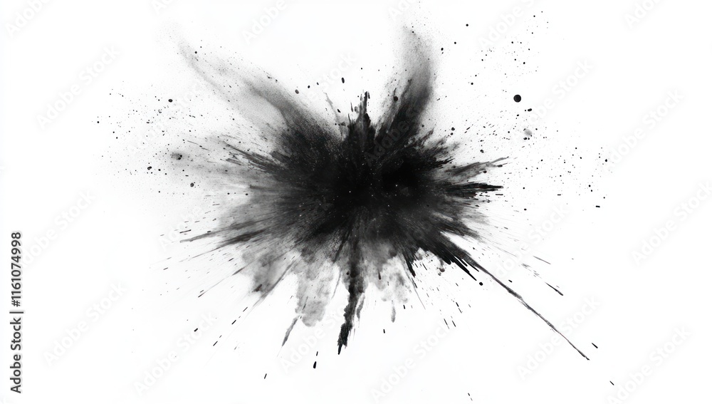 Black Powder Explosion Dramatic Splashes White Background Abstract Art Black Powder Explosion Dramatic Splashes White Background Abstract Art