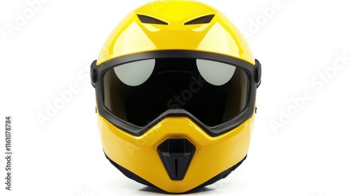 Yellow Motorcycle Helmet with Visor Isolated on Clean White Background for Safety Gear and Protective Equipment Concepts photo