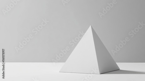 Minimalist white triangular pyramid on a clean white surface highlighting geometric shapes and modern design aesthetics photo