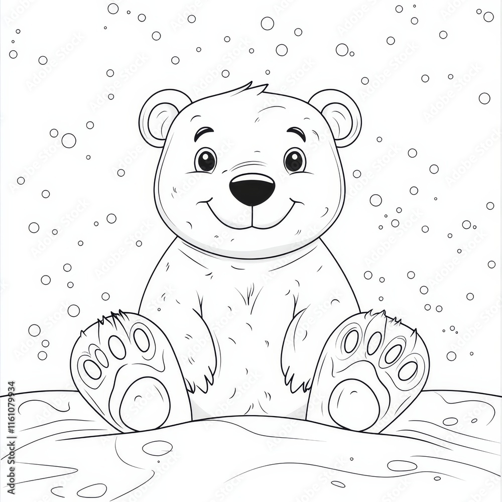 Smiling Polar Bear Cub: A charming polar bear cub, sitting on a snowy surface, beaming a heartwarming smile. The snow falls gently around the cub, creating a cozy and playful atmosphere. Smiling Polar Bear Cub: A charming polar bear cub, sitting on a snowy surface, beaming a heartwarming smile. The snow falls gently around the cub, creating a cozy and playful atmosphere.