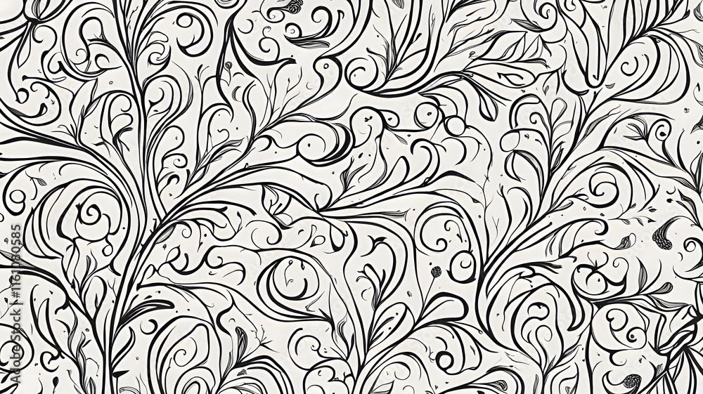 Minimalistic Floral Doodle Design Featuring Leaves and Vines on White