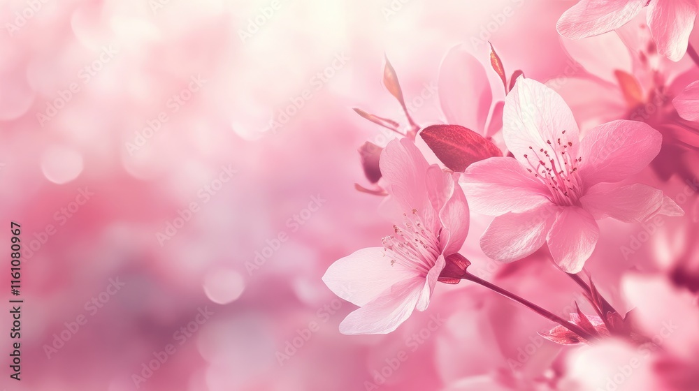 Fototapeta premium Delicate Spring Blossom Background with Soft Focus on Blooming Flowers in Pastel Pink Tones for Seasonal Promotion or Decoration