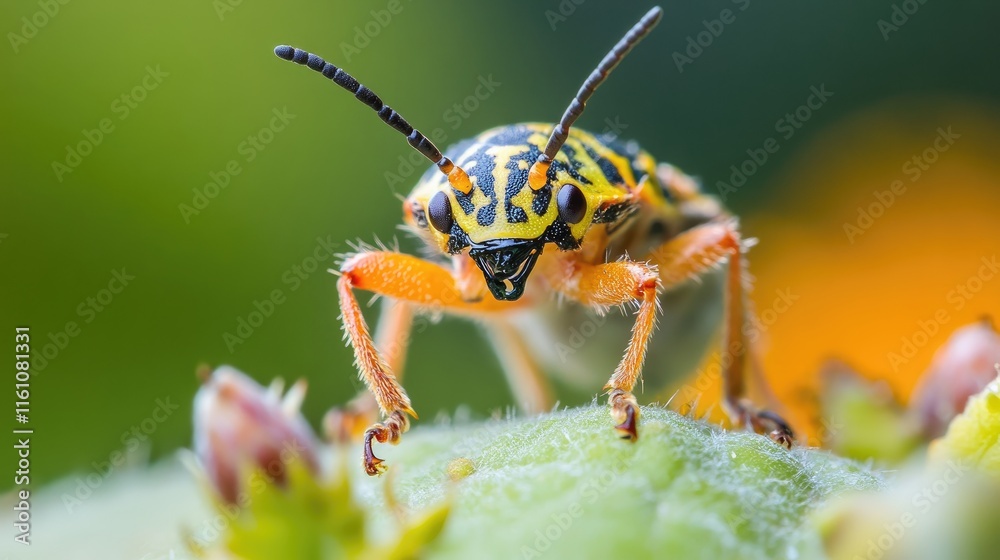 Close-up of a vibrant insect on foliage highlighting the challenges in pest control and the importance of insect recognition in management efforts Close-up of a vibrant insect on foliage highlighting the challenges in pest control and the importance of insect recognition in management efforts