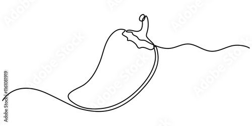 Continuous single line drawing of hot chili vector illustration  design, Continuous one line drawing of hot red chili pepper graphic design. Single line art illustration of spicy chili pepper, Mirchi.