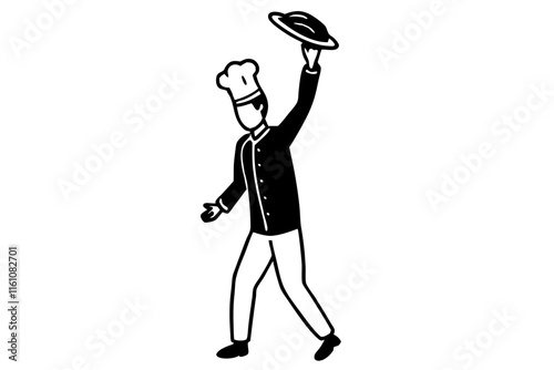 Silhouette of a chef tossing pizza dough