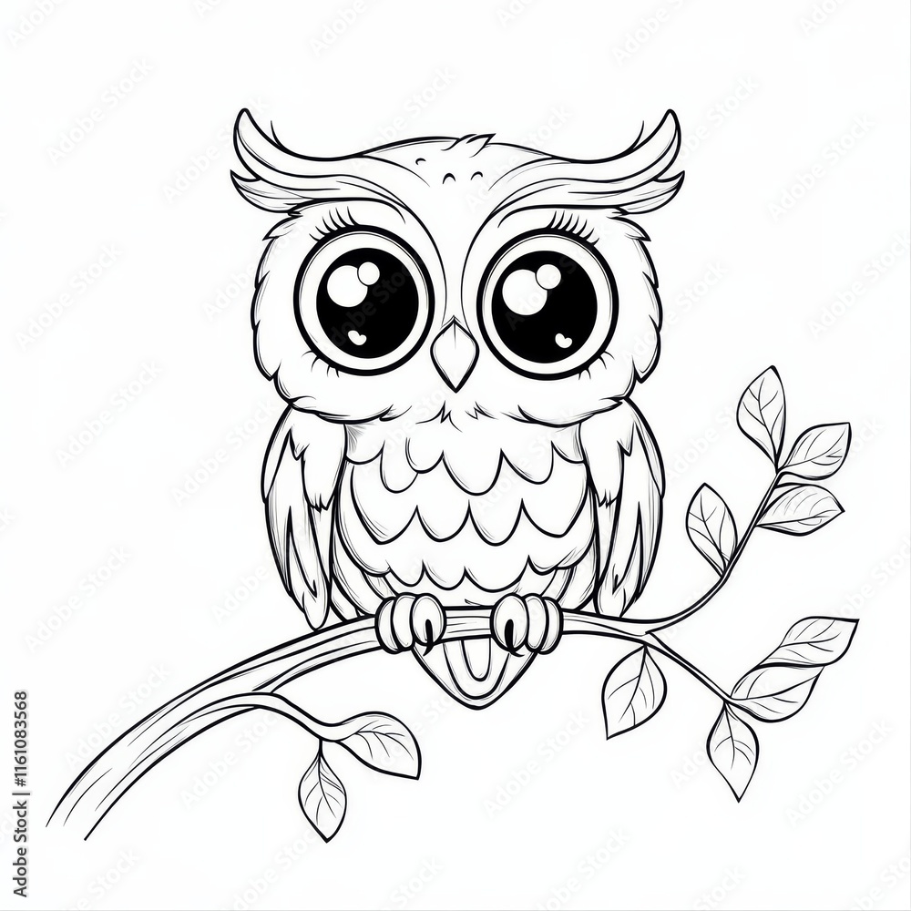 Naklejka premium Adorable Baby Owl on Branch