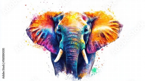 Vibrant illustration of an elephant with colorful details and ample space for text or design elements. Generative AI photo