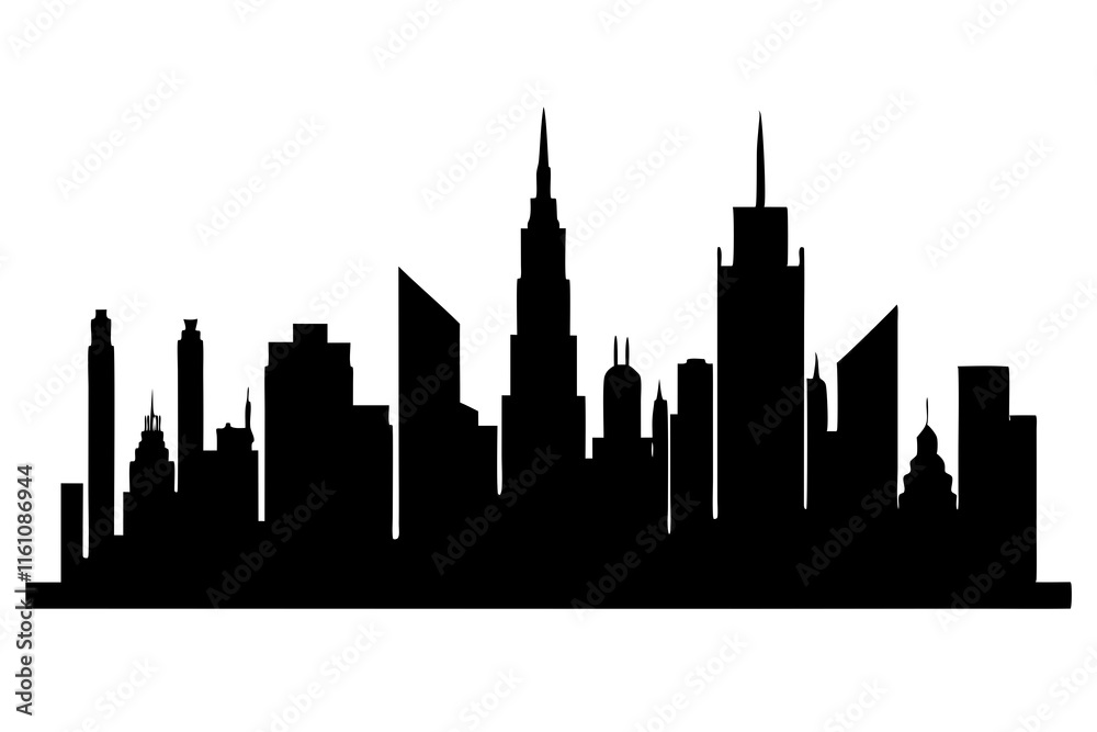 Fototapeta premium Silhouette of a futuristic city skyline vector illustration on white background