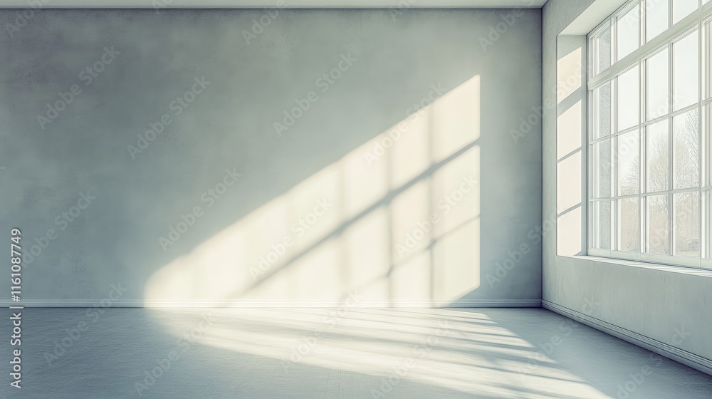 Fototapeta premium Modern corner studio apartment interior with ample natural light and empty walls for creative design and decor possibilities.