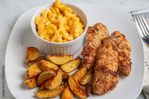 chicken tenders  with a side of  mac and cheese