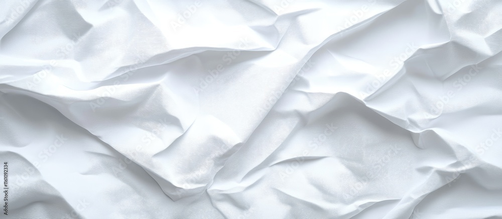 Textured white wrinkled sheet providing ample blank space for design or text placement in creative projects and presentations Textured white wrinkled sheet providing ample blank space for design or text placement in creative projects and presentations