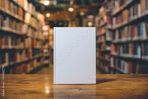 Blank Book Cover Mockup in Library Setting
