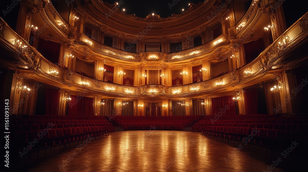 Obraz premium Elegant theater interior with warm lighting.