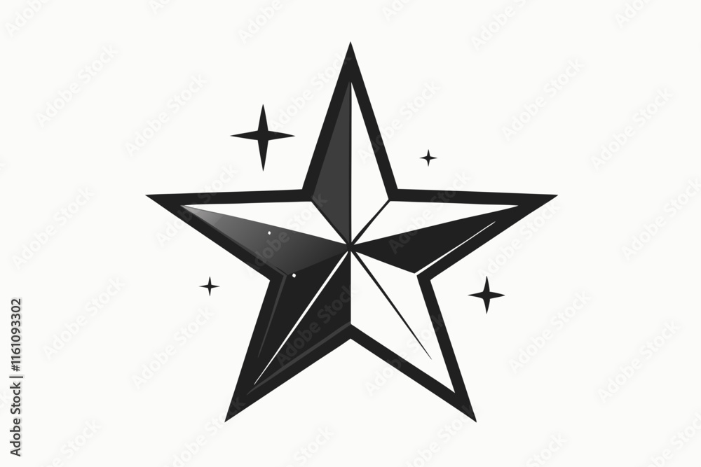 Glittering Star Icon - Black Silhouette Vector On White Background. Glittering Star Icon - Black Silhouette Vector On White Background.