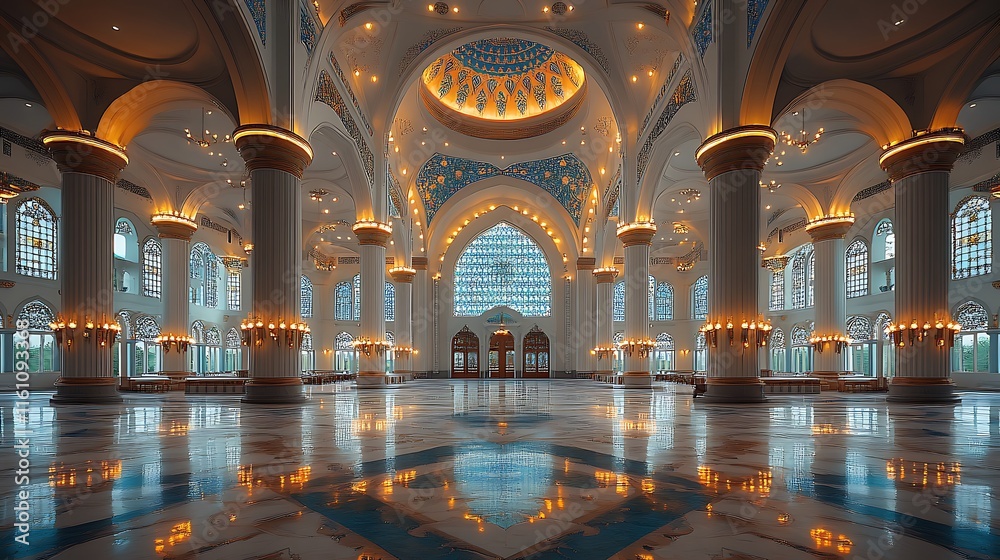Obraz premium Majestic Mosque Interior: A Symphony of Light and Architecture