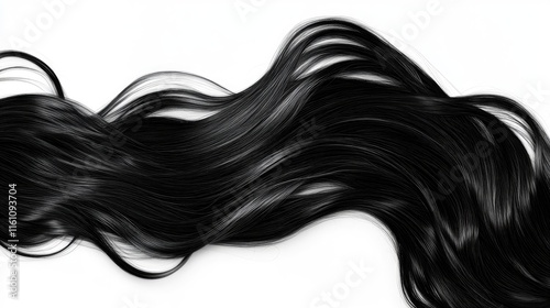 Long flowing jet black wavy hair isolated on a white background perfect for beauty and hairstyling concepts and advertisements