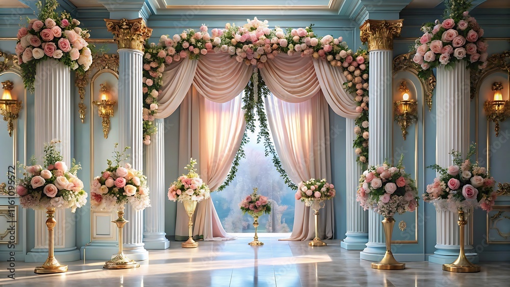 Obraz premium Luxurious baroque wedding arch ornate gold pillar