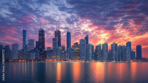 Wallpaper Mural Stunning Urban Sunset with Skyscrapers Reflecting in Water Torontodigital.ca