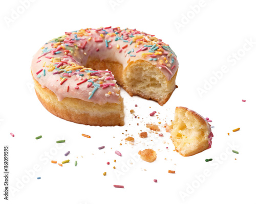 Delicious Glazed Donut Sprinkles Broken Bitten Cravings Sweet Treat photo