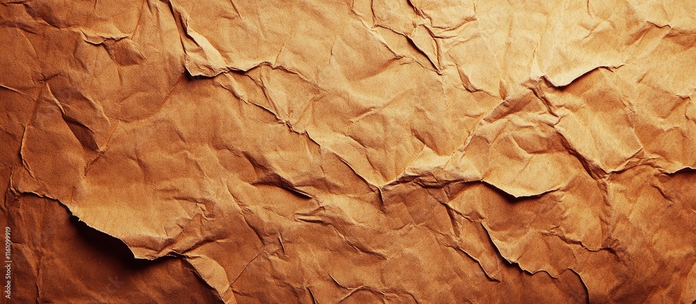 Crumpled brown paper texture background with ample space for text or design elements in a vintage or rustic aesthetic