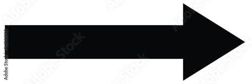 Black long arrow pointing to the right. Straight long arrow icon, right thin line, black cursor, horizontal element, thick pointer vector long arrow icon isolated on white background.