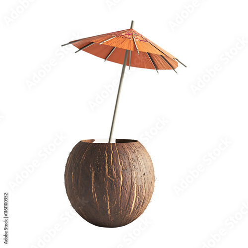 Wallpaper Mural A coconut with an umbrella and a straw on a transparent background. Torontodigital.ca