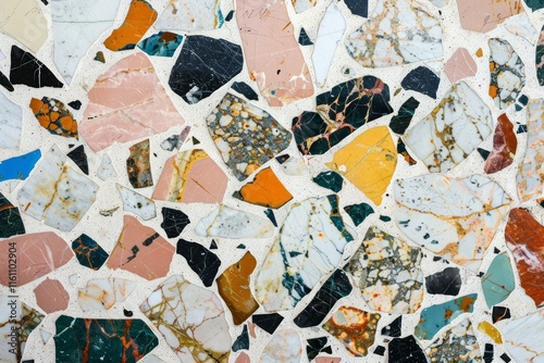 Photo of Grey terrazzo particles pattern on floor surface. Background texture for backdrops or mapping