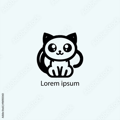 A minimalist black silhouette of a cute cartoon-style animal resembling a fox or cat