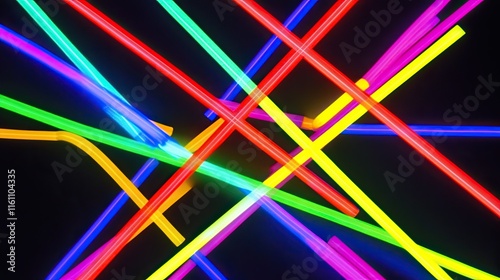 Bright neon tubes crisscrossing in dark background. photo