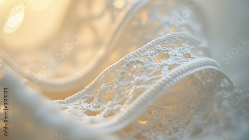 Elegant White Lace Bobbin, Detailed Macro Photography of Intricate Woven Texture with Soft Focus Background