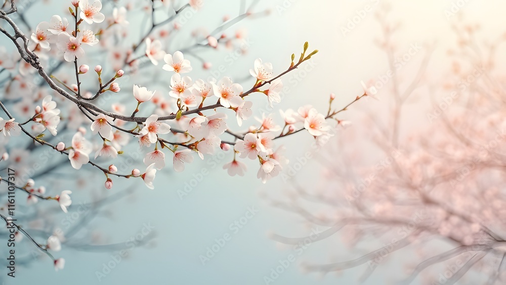 Stunning Apricot Blossoms in Full Bloom, Delicate Branches and Pastel Web Banner on Snow-Like Background Stunning Apricot Blossoms in Full Bloom, Delicate Branches and Pastel Web Banner on Snow-Like Background