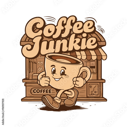 Coffee junkie vector and illustration t-shirt design