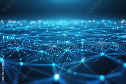 abstract digital network of glowing blue lines and nodes representing technology and innovation