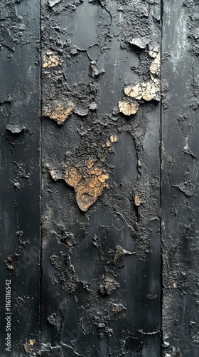 Dark Abstract Texture Peeling Black Paint with Gold Accents